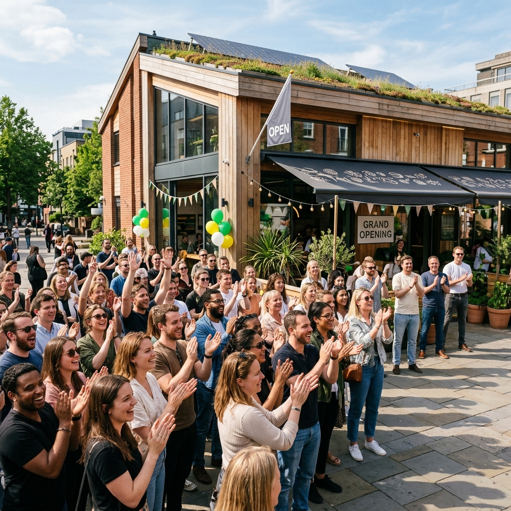 Opening day celebration of a sustainable food startup